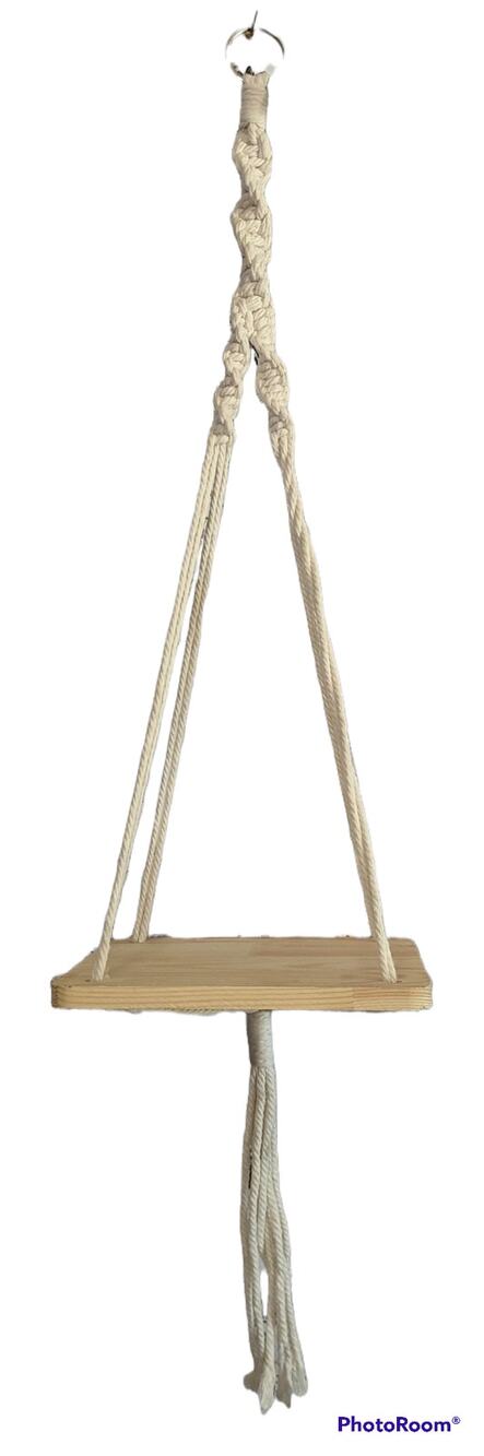 NWT Ashland 31.5" Ivory Hanging Macrame Rope Plant Shelf Tassels Boho 60s 70s